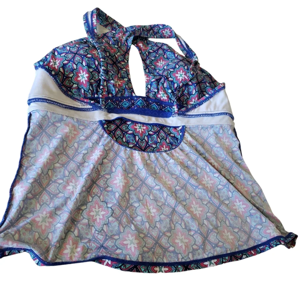 Coastal Zone By Jantzen Blue Floral Halter Swimming Top Only Women's Size L - Picture 12 of 13